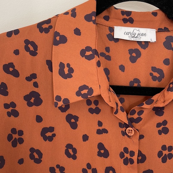 Carly Jean Los Angeles Lennox Leopard Print Rust Blouse - Size Large - Picture 3 of 7